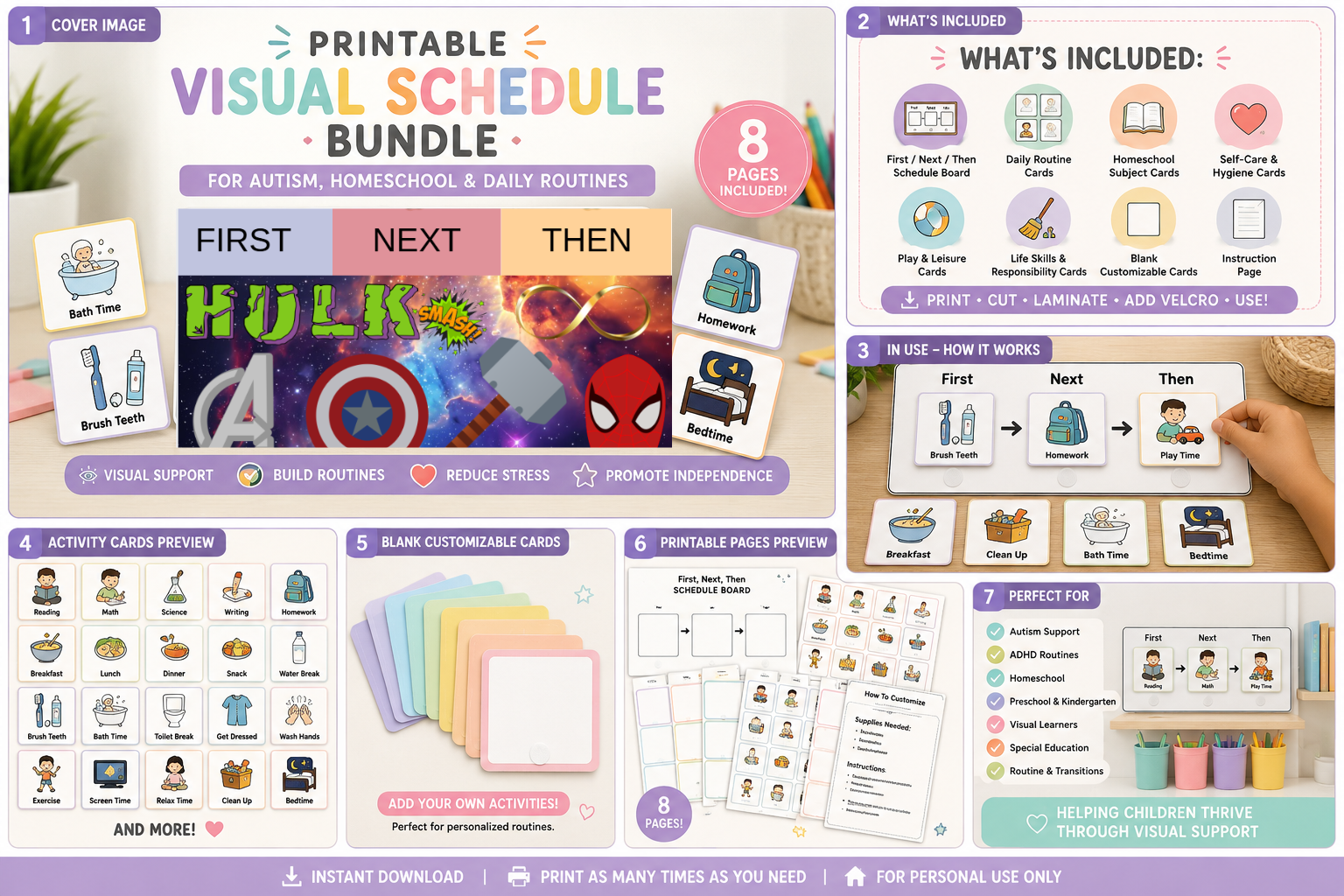 Avengers Infinity| Autism Visual Schedule Bundle | First Next Then Board | Homeschool Routine Cards